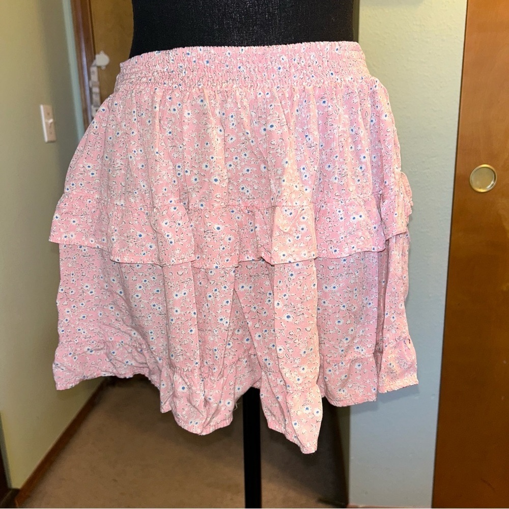 Princess Polly pink floral ruffle tiered mini skirt size 4 cottagecore coquette